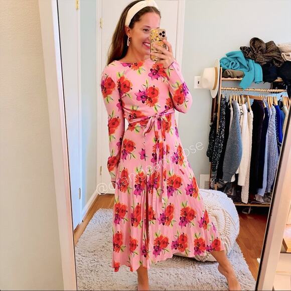 MSGM Milano Pink Floral Long Sleeve Maxi Dress S/M - Picture 1 of 13
